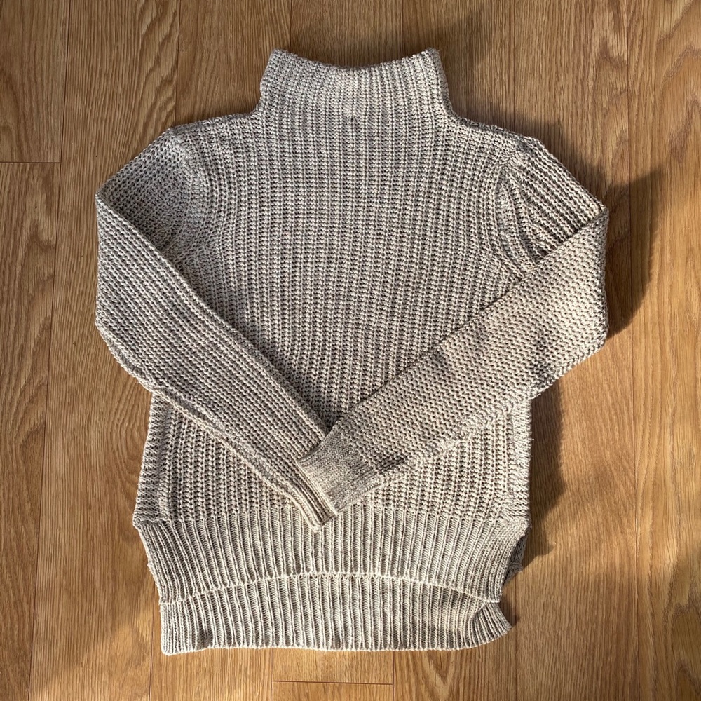 Knit Mock Neck Sweater with Split Hem